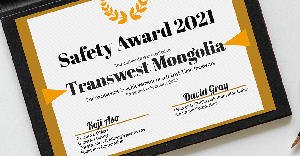 Sumitomo "SAFETY AWARD" 2021